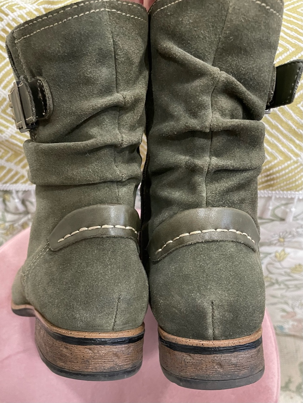 Earth Olive Green Suede Avani Slouch Zip Ankle Boots - Picture 3 of 7